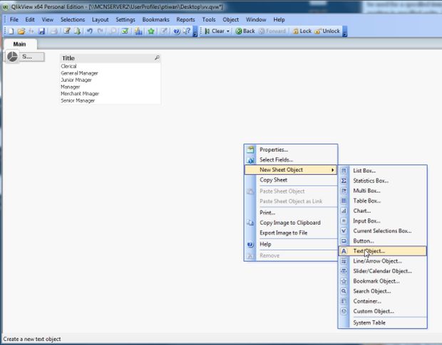 Right Click on New sheet object